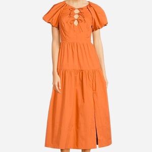 Astr Women’s Boho Bohemian Aine Biw-Tie Copper Burnt Orange Midi Dress Large